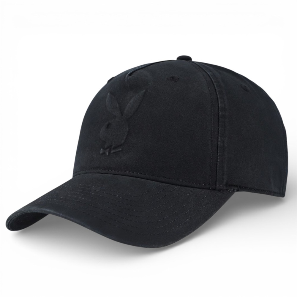 Playboy Embossed Bunny Logo Dad Hat Black on Black Adjustable Strap Back Cap NEW